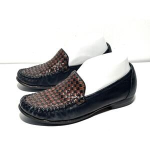 Cole Haan County Women's EUC Black/Brown Braided Leather Loafer Shoe Slip On 7